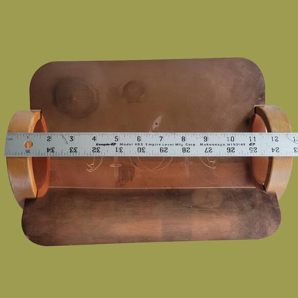 Vintage 1950s Revere Copper Large Curved Bread Tray with Arched Wood Handles - Picture 5 of 6